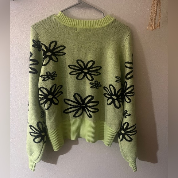 Neon Green Floral Sweater - Picture 2 of 4